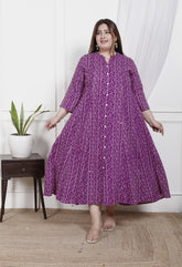 Plus Size Purple Cotton Blend  Bandhani  Print Aline Kurta-400048